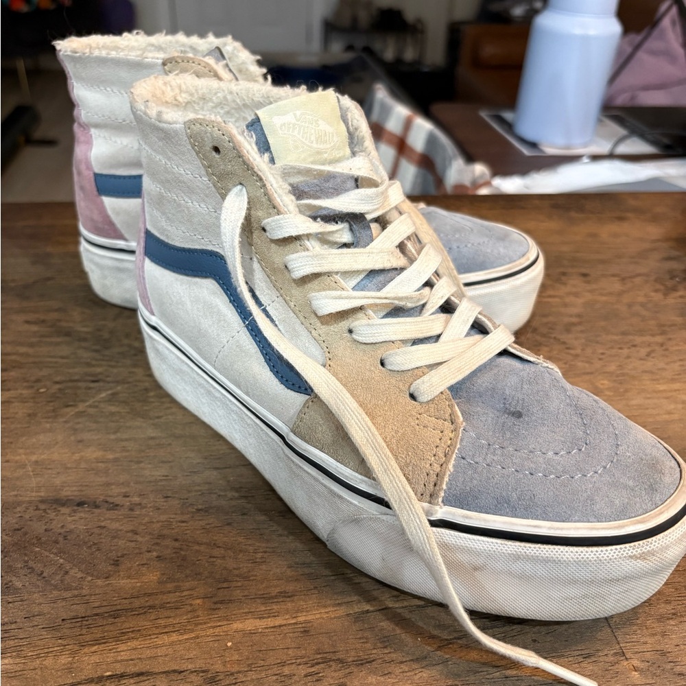 Vans Women's High-Top Shoes - Cream, Blue, Pink, Tan